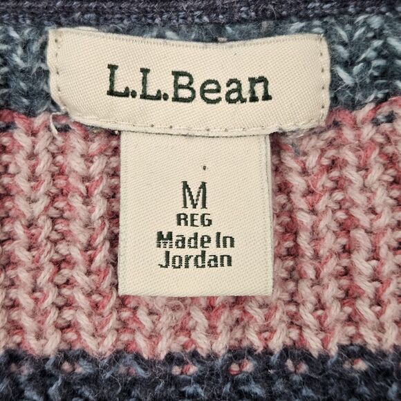 LL Bean Coastal Cotton Knit Sweater Pink Blue Striped Pullover Crew Neck Medium - Picture 6 of 6